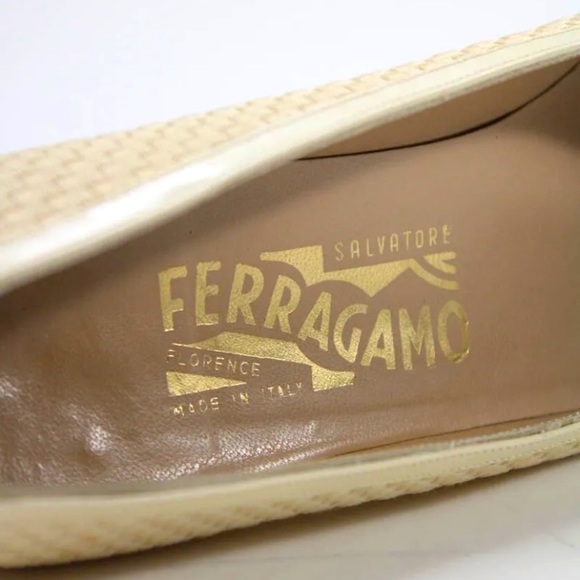 Sz8 Salvatore Ferragamo Woven Off White Leather Heels - Picture 3 of 6